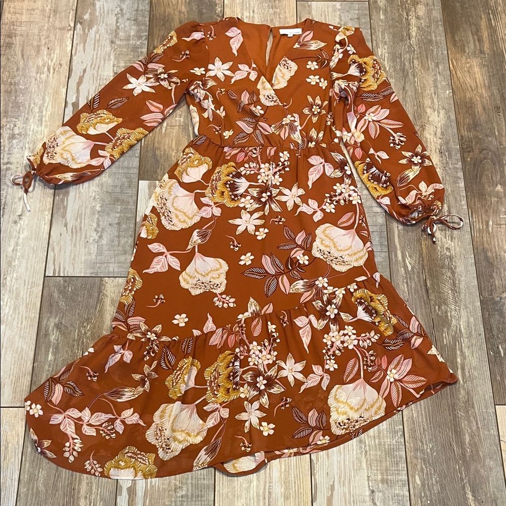 Floral Brown Long Sleeve Dress